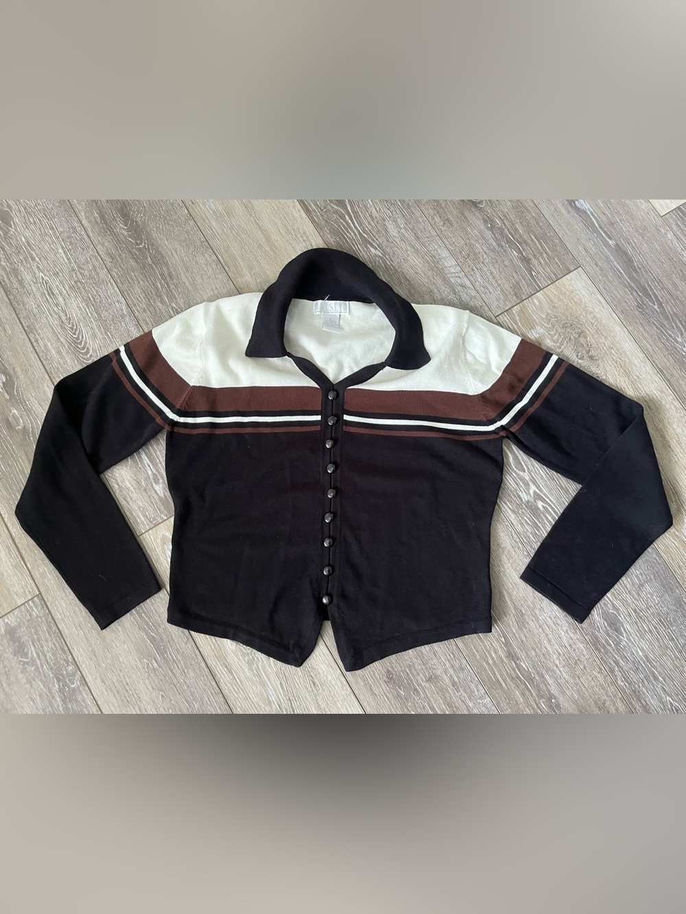 Vintage Ralsey brand knit cardigan. A long-sleeve button-down retro colorblock